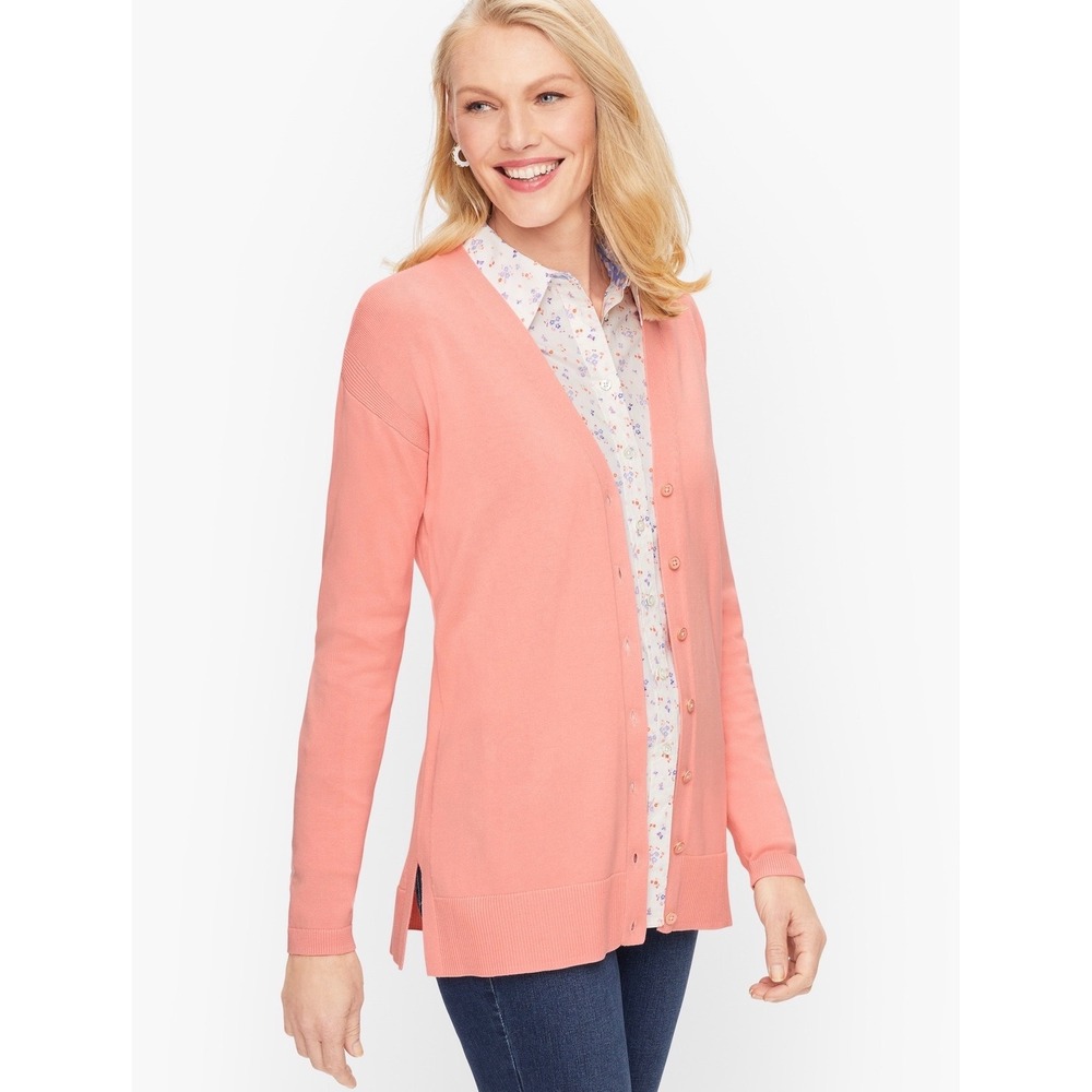 TALBOTS Coral Lightweight Button Front Girlfriend Cardigan Sweater | XS